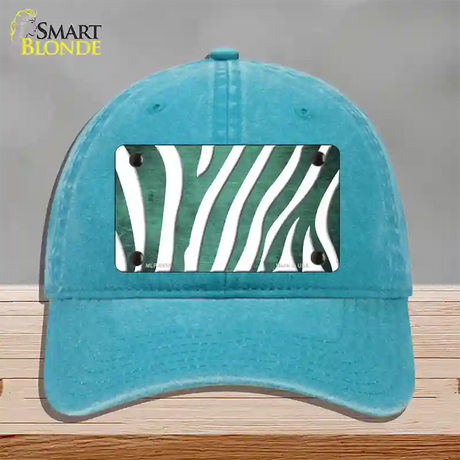 Mint White Zebra Oil Rubbed Novelty License Plate Hat Unconstructed Cotton / Lake Blue