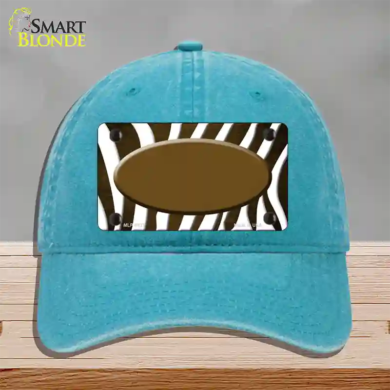 Brown White Zebra Oval Oil Rubbed Novelty License Plate Hat Unconstructed Cotton / Lake Blue