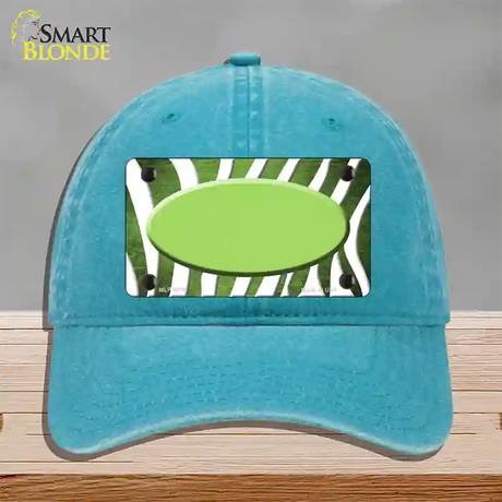 Lime Green White Zebra Oval Oil Rubbed Novelty License Plate Hat Unconstructed Cotton / Lake Blue