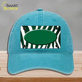 Green White Zebra Oval Oil Rubbed Novelty License Plate Hat Unconstructed Cotton / Lake Blue