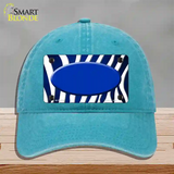 Blue White Zebra Oval Oil Rubbed Novelty License Plate Hat Unconstructed Cotton / Lake Blue