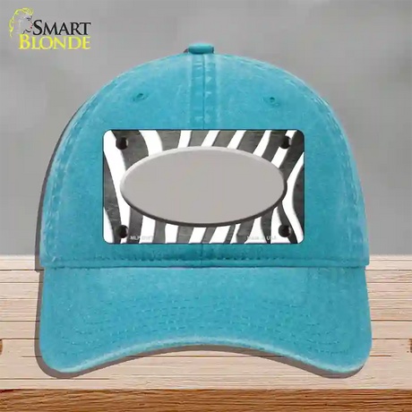 Gray White Zebra Oval Oil Rubbed Novelty License Plate Hat Unconstructed Cotton / Lake Blue