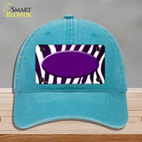 Purple White Zebra Oval Oil Rubbed Novelty License Plate Hat Unconstructed Cotton / Lake Blue