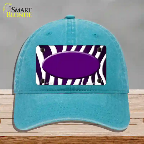 Purple White Zebra Oval Oil Rubbed Novelty License Plate Hat Unconstructed Cotton / Lake Blue