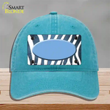 Light Blue White Zebra Oval Oil Rubbed Novelty License Plate Hat Unconstructed Cotton / Lake Blue