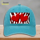 Red White Zebra Hearts Oil Rubbed Novelty License Plate Hat Unconstructed Cotton / Lake Blue