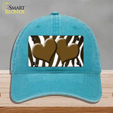 Brown White Zebra Hearts Oil Rubbed Novelty License Plate Hat Unconstructed Cotton / Lake Blue