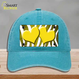 Yellow White Zebra Hearts Oil Rubbed Novelty License Plate Hat Unconstructed Cotton / Lake Blue