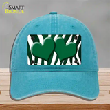 Green White Zebra Hearts Oil Rubbed Novelty License Plate Hat Unconstructed Cotton / Lake Blue