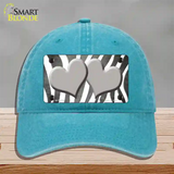 Gray White Zebra Hearts Oil Rubbed Novelty License Plate Hat Unconstructed Cotton / Lake Blue