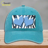 Light Blue White Zebra Hearts Oil Rubbed Novelty License Plate Hat Unconstructed Cotton / Lake Blue