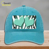 Mint White Zebra Hearts Oil Rubbed Novelty License Plate Hat Unconstructed Cotton / Lake Blue