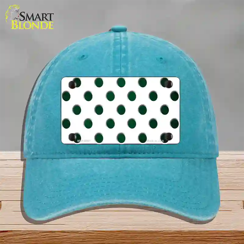 Green White Dots Oil Rubbed Novelty License Plate Hat Unconstructed Cotton / Lake Blue