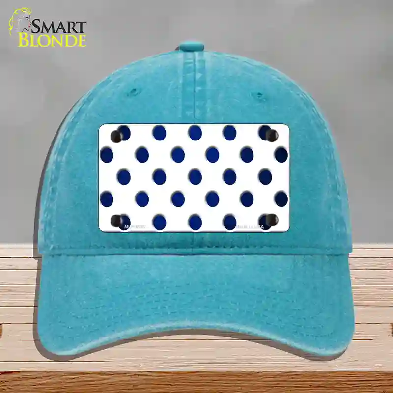 Blue White Dots Oil Rubbed Novelty License Plate Hat Unconstructed Cotton / Lake Blue