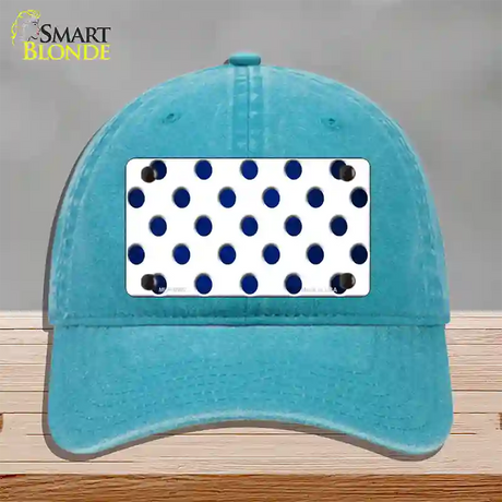 Blue White Dots Oil Rubbed Novelty License Plate Hat Unconstructed Cotton / Lake Blue