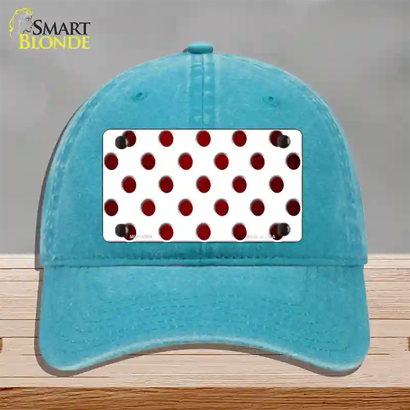 Red White Dots Oil Rubbed Novelty License Plate Hat Unconstructed Cotton / Lake Blue