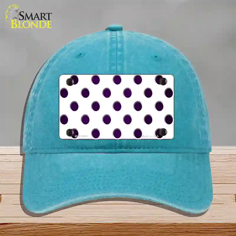 Purple White Dots Oil Rubbed Novelty License Plate Hat Unconstructed Cotton / Lake Blue