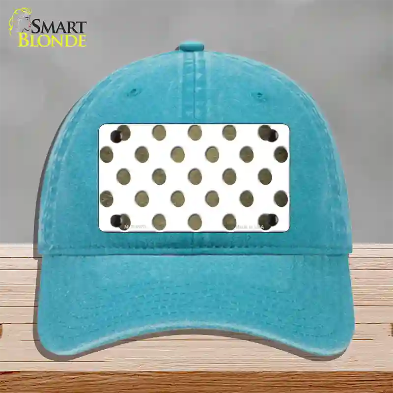 Gold White Dots Oil Rubbed Novelty License Plate Hat Unconstructed Cotton / Lake Blue