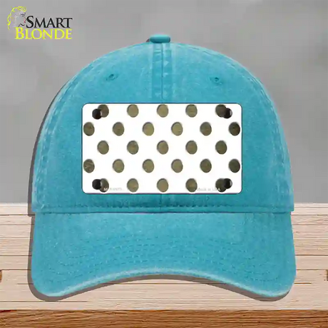 Gold White Dots Oil Rubbed Novelty License Plate Hat Unconstructed Cotton / Lake Blue