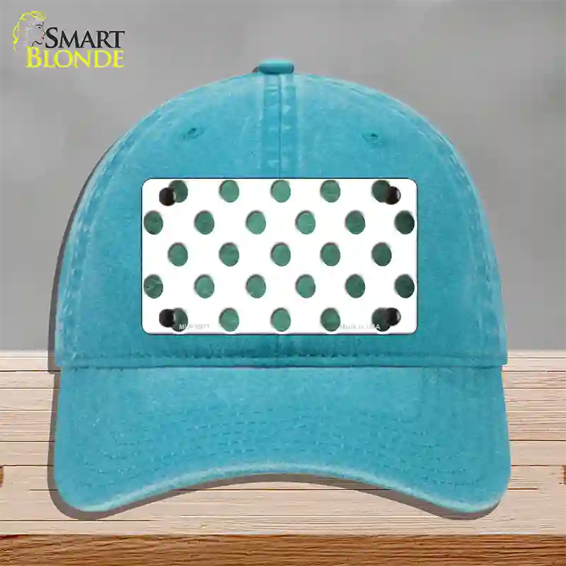 Mint White Dots Oil Rubbed Novelty License Plate Hat Unconstructed Cotton / Lake Blue