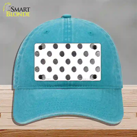 Black White Dots Oil Rubbed Novelty License Plate Hat Unconstructed Cotton / Lake Blue