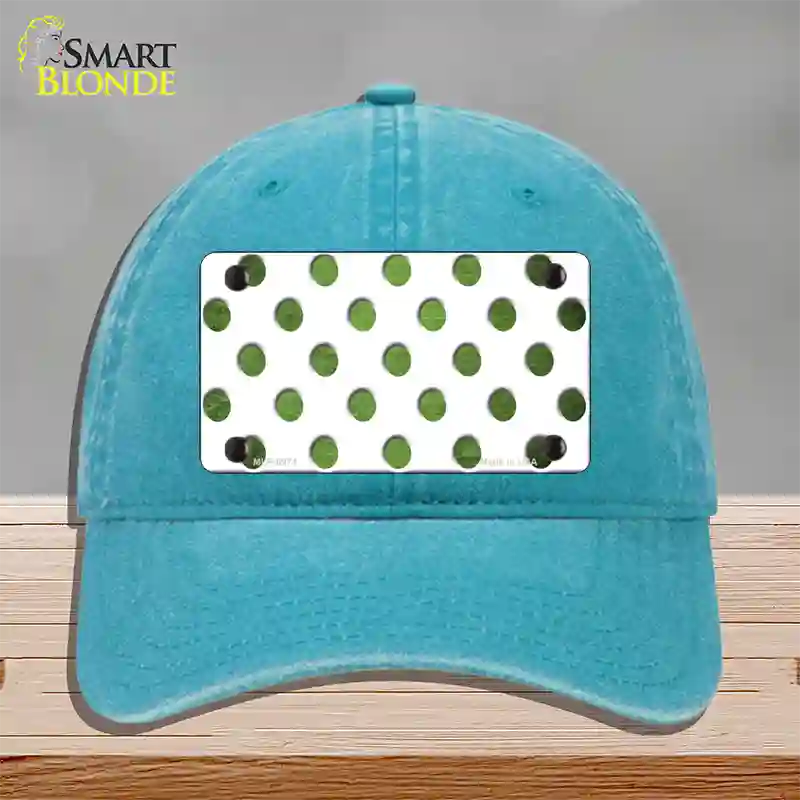 Lime Green White Dots Oil Rubbed Novelty License Plate Hat Unconstructed Cotton / Lake Blue