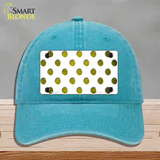 Yellow White Dots Oil Rubbed Novelty License Plate Hat Unconstructed Cotton / Lake Blue