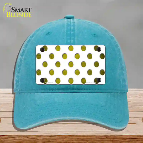 Yellow White Dots Oil Rubbed Novelty License Plate Hat Unconstructed Cotton / Lake Blue