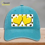 Yellow White Dots Hearts Oil Rubbed Novelty License Plate Hat Unconstructed Cotton / Lake Blue