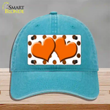 Orange White Dots Hearts Oil Rubbed Novelty License Plate Hat Unconstructed Cotton / Lake Blue