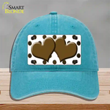 Brown White Dots Hearts Oil Rubbed Novelty License Plate Hat Unconstructed Cotton / Lake Blue