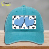 Light Blue White Dots Hearts Oil Rubbed Novelty License Plate Hat Unconstructed Cotton / Lake Blue