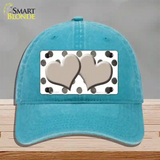 Tan White Dots Hearts Oil Rubbed Novelty License Plate Hat Unconstructed Cotton / Lake Blue