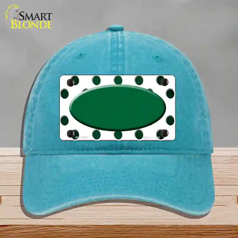 Green White Dots Oval Oil Rubbed Novelty License Plate Hat Unconstructed Cotton / Lake Blue