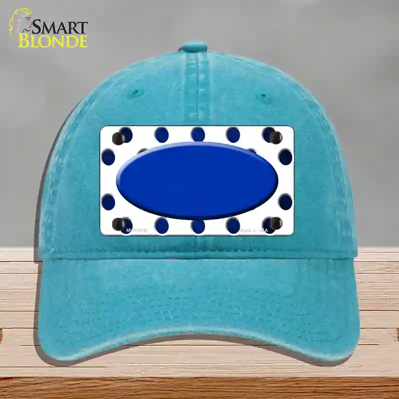 Blue White Dots Oval Oil Rubbed Novelty License Plate Hat Unconstructed Cotton / Lake Blue