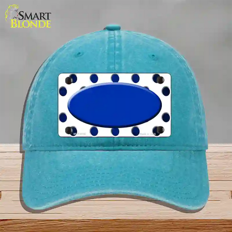 Blue White Dots Oval Oil Rubbed Novelty License Plate Hat Unconstructed Cotton / Lake Blue