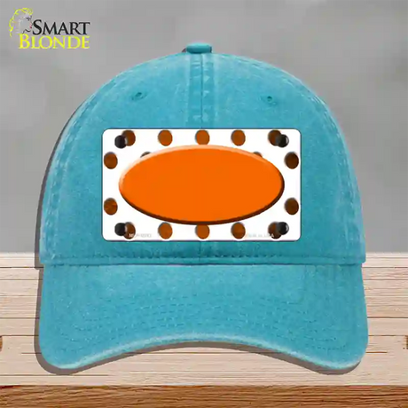 Orange White Dots Oval Oil Rubbed Novelty License Plate Hat Unconstructed Cotton / Lake Blue