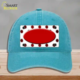 Red White Dots Oval Oil Rubbed Novelty License Plate Hat Unconstructed Cotton / Lake Blue