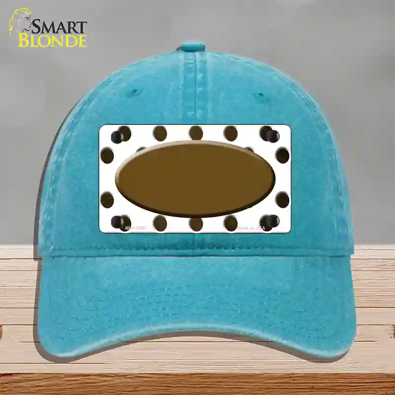 Brown White Dots Oval Oil Rubbed Novelty License Plate Hat Unconstructed Cotton / Lake Blue