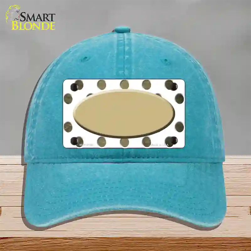 Gold White Dots Oval Oil Rubbed Novelty License Plate Hat Unconstructed Cotton / Lake Blue