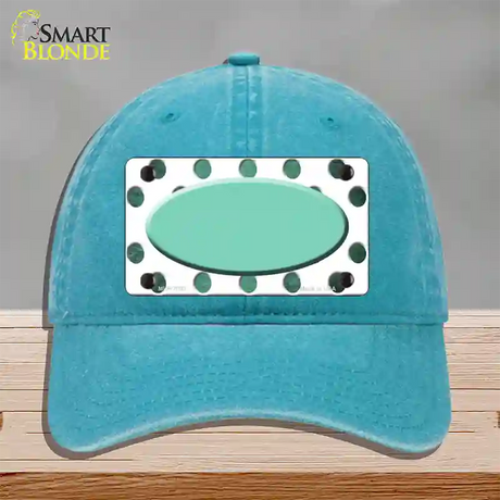 Mint White Dots Oval Oil Rubbed Novelty License Plate Hat Unconstructed Cotton / Lake Blue