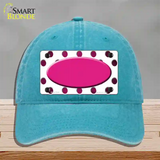 Pink White Dots Oval Oil Rubbed Novelty License Plate Hat Unconstructed Cotton / Lake Blue