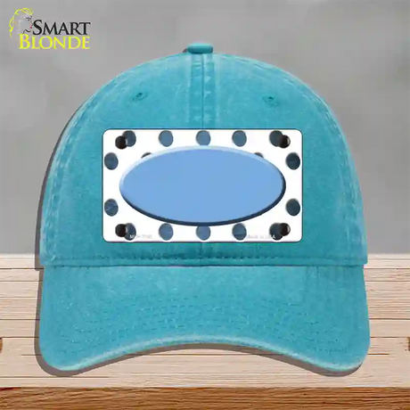 Light Blue White Dots Oval Oil Rubbed Novelty License Plate Hat Unconstructed Cotton / Lake Blue