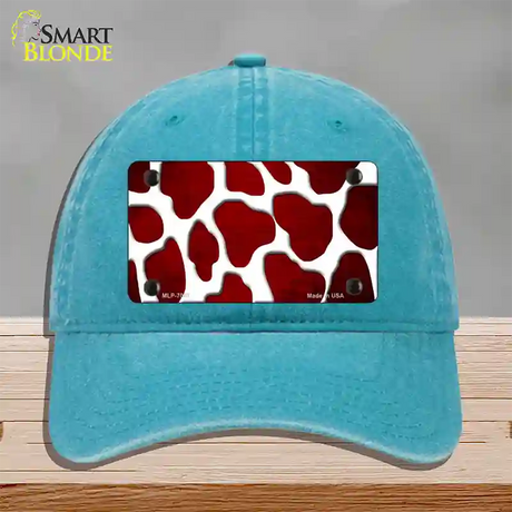 Red White Giraffe Oil Rubbed Novelty License Plate Hat Unconstructed Cotton / Lake Blue