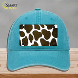 Brown White Giraffe Oil Rubbed Novelty License Plate Hat Unconstructed Cotton / Lake Blue