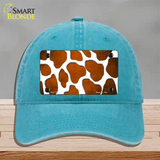 Orange White Giraffe Oil Rubbed Novelty License Plate Hat Unconstructed Cotton / Lake Blue