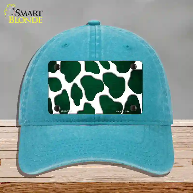 Green White Giraffe Oil Rubbed Novelty License Plate Hat Unconstructed Cotton / Lake Blue