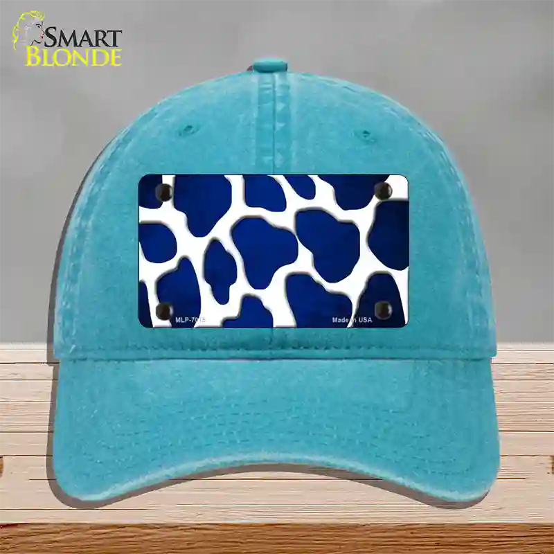 Blue White Giraffe Oil Rubbed Novelty License Plate Hat Unconstructed Cotton / Lake Blue