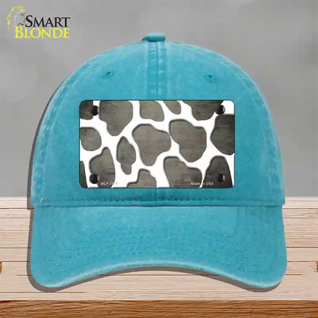 Tan White Giraffe Oil Rubbed Novelty License Plate Hat Unconstructed Cotton / Lake Blue