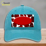 Red White Oval Giraffe Oil Rubbed Novelty License Plate Hat Unconstructed Cotton / Lake Blue